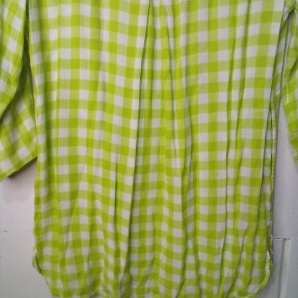 Soft Surroundings Shirt Women S Half Sleeve V-Neck Plaid Gingham Green - Picture 14 of 16